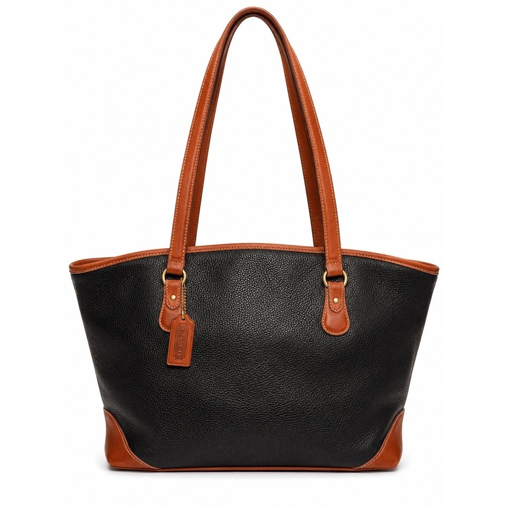 Coach Vintage Black Tan Pebbled Leather Tote Bag Made in USA